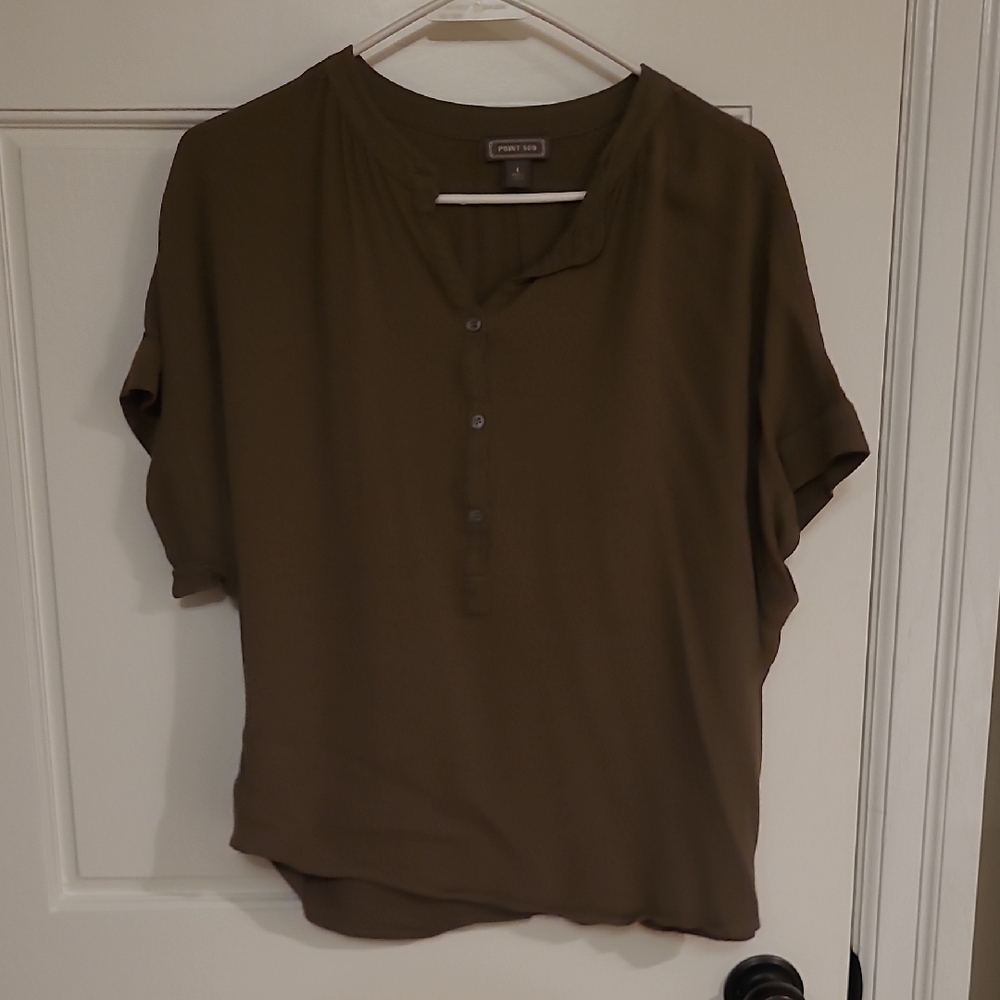 Point Sur, Ladies Sz L, Olive Green Button-Up Women's Top